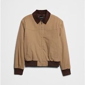 Men's Classic Tan western Bomber Jacket with corduroy and Brown Trim